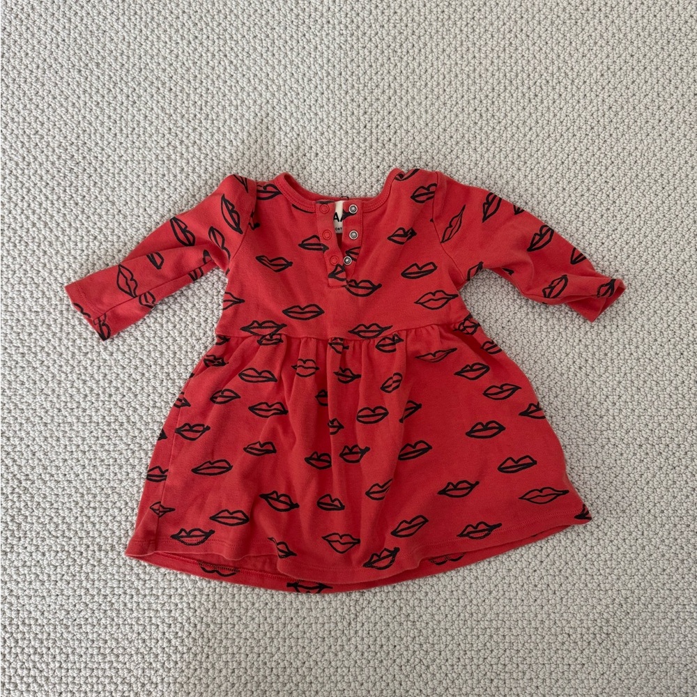Red Lip Print Kids Dress, 100% organic cotton